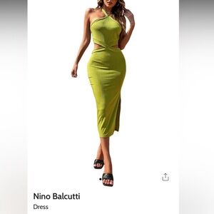Nino Balcutti Lime Green Ribbed Cutout Midi Dress with Side Slit